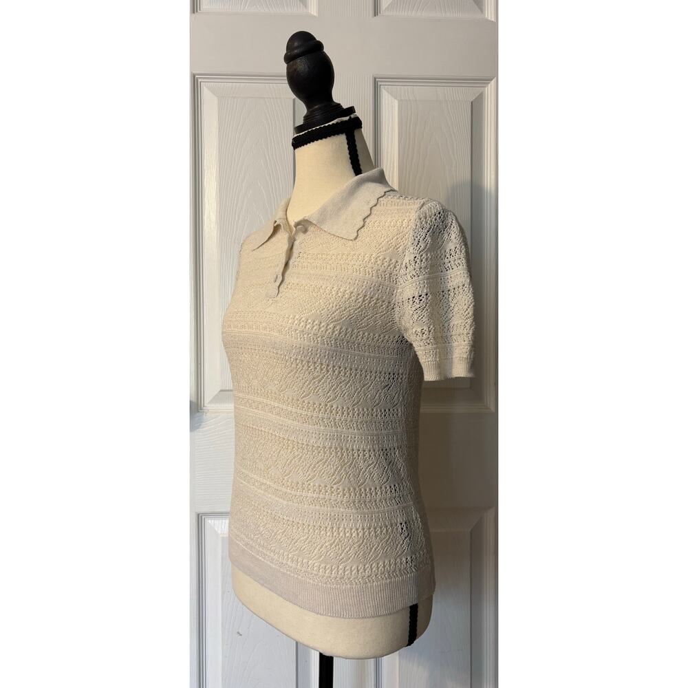 Mango Knit Lace Linen Short Sleeve Shirt Womens Medium Resort, Vacation, Summer - Picture 5 of 7